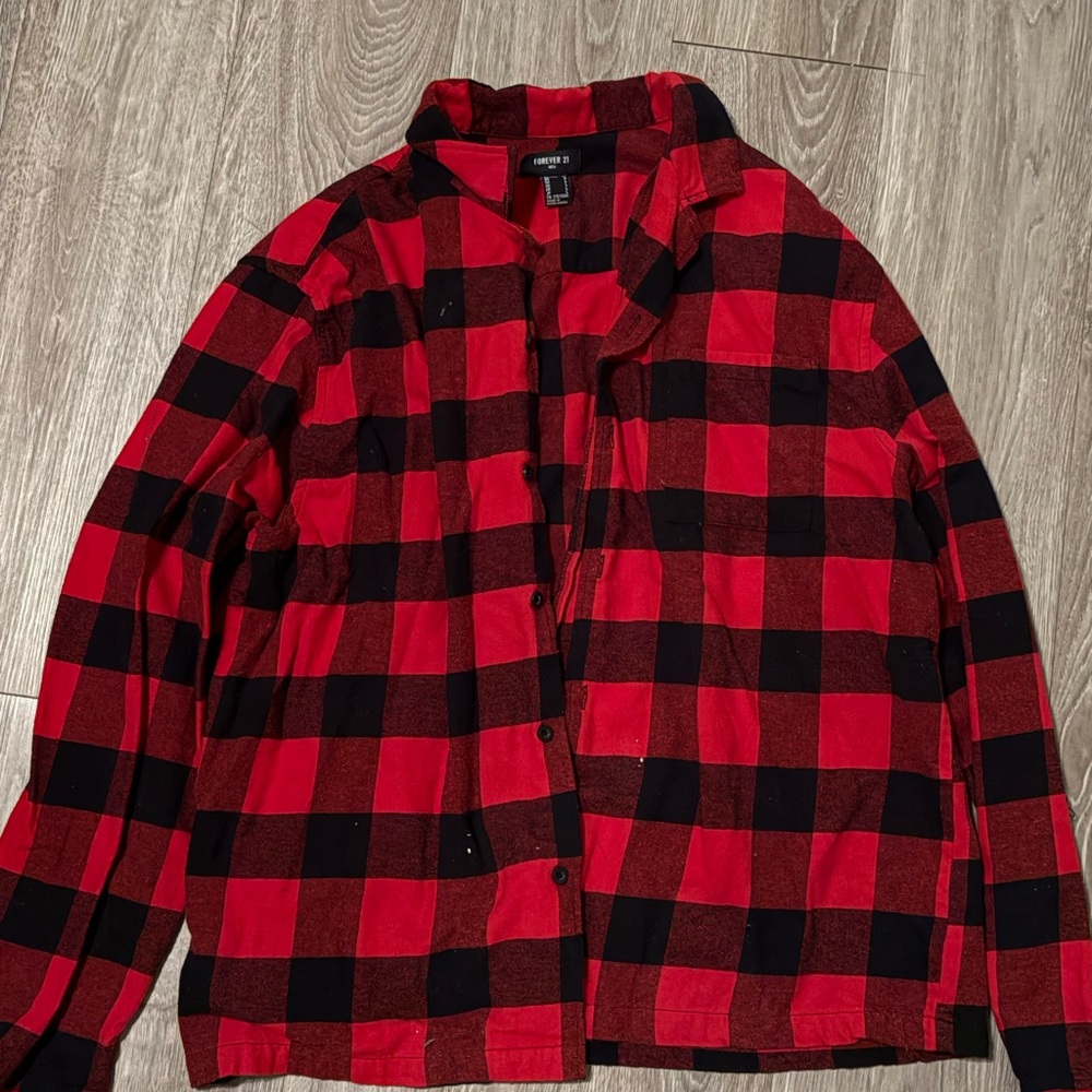 Forever 21 Red and Black Plaid Button-Down Shirt